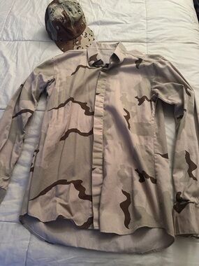 Desert Camo Button-Up Shirt with Matching Cap